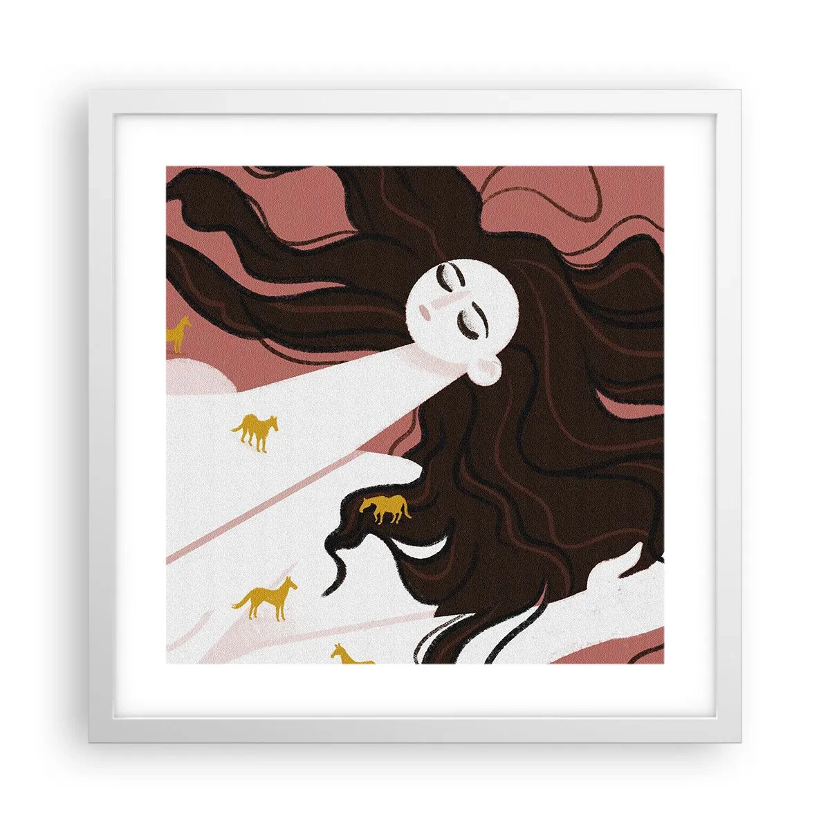 Pôster em moldura branca - Sonho com um cavalo dourado - 40x40 cm