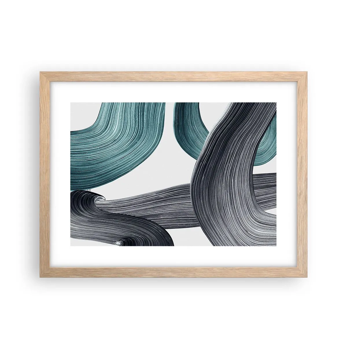 Pôster com moldura de carvalho claro - Trilhas esmeralda e preta - 40x30 cm