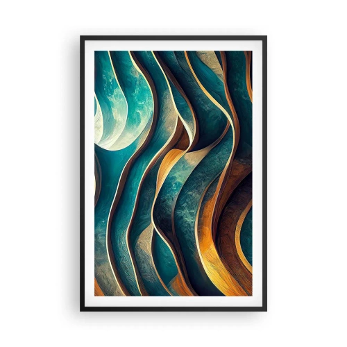 Pôster com moldura preta - Meandros de azul - 61x91 cm