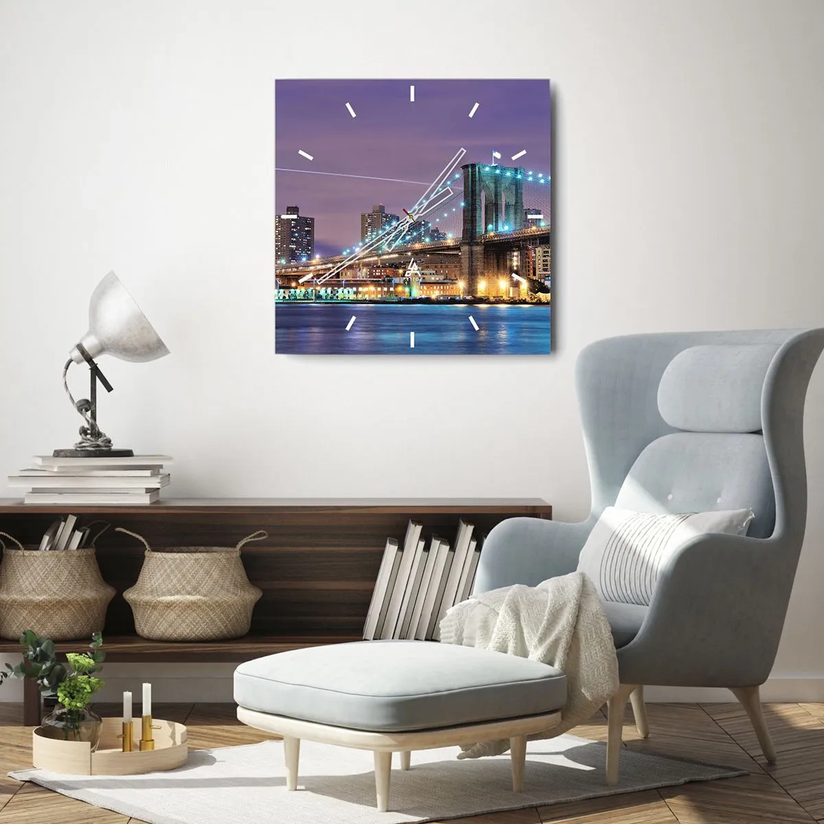 Relógio de parede - Relógio em vidro - Por muitos anos, a Ponte do Brooklyn - 30x30 cm
