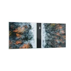 Quadro em vidro - Cortar a floresta no inverno - 100x40 cm