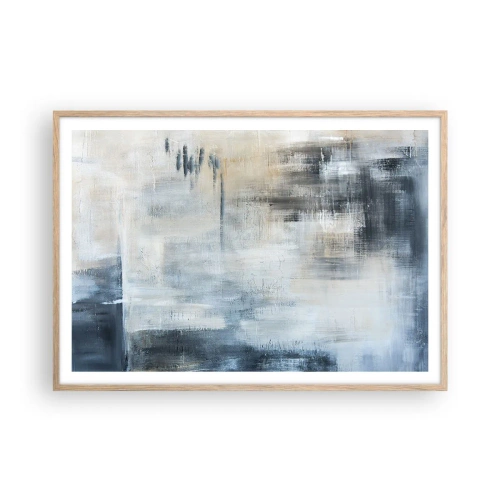 Pôster com moldura de carvalho claro - Atrás da cortina azul - 100x70 cm