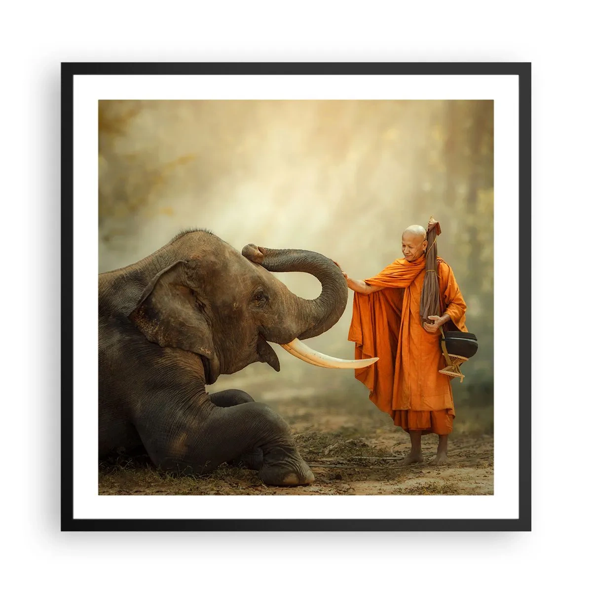 Pôster com moldura preta - Encontro na viagem - 60x60 cm