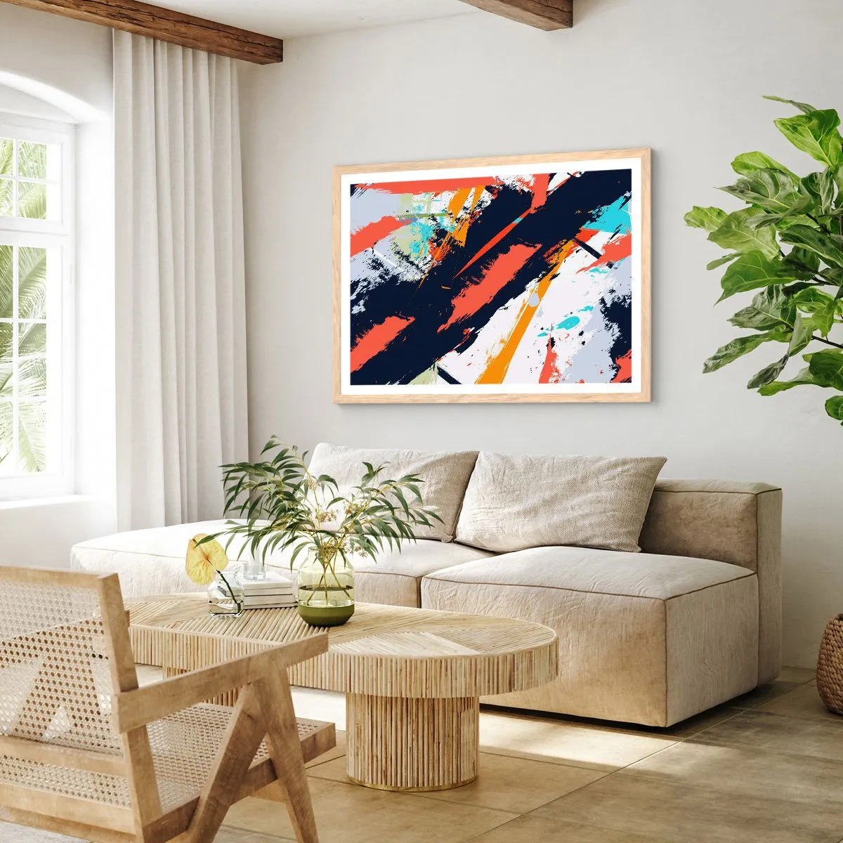 Pôster com moldura de carvalho claro - Composição dinâmica - 100x70 cm