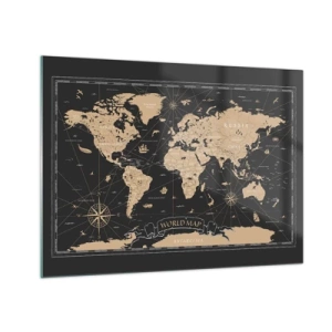 Quadro em vidro - Mapa-múndi estilizado em tons de bege e preto - 70x50cm - Os limites do meu mundo - Decoração de parede moderna para a sala de estar e quarto ARTTOR