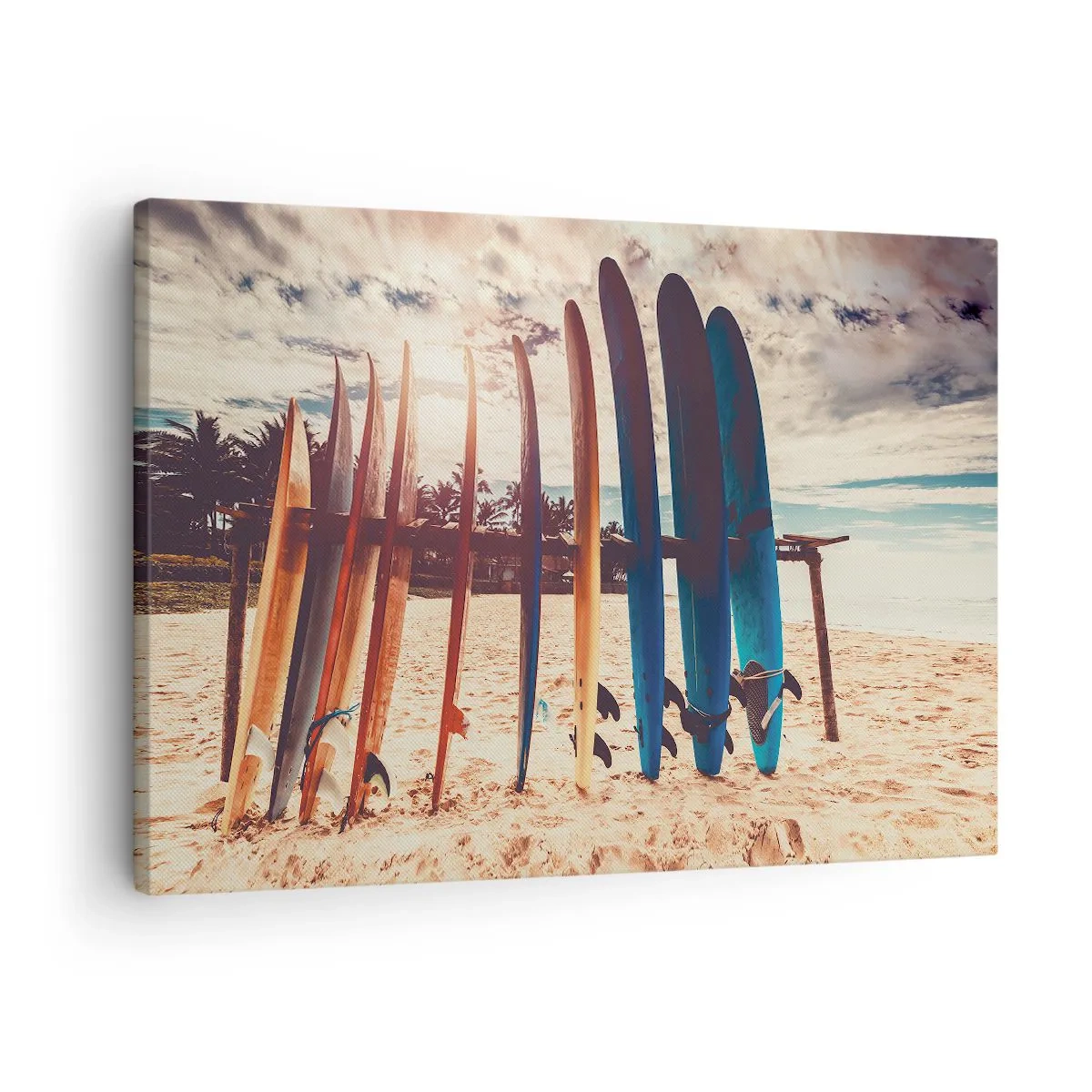 Quadro em tela - Pranchas de surfe na praia ao pôr do sol - 70x50cm - Boa noite, até amanhã - Decoração de parede moderna para a sala de estar e quarto ARTTOR