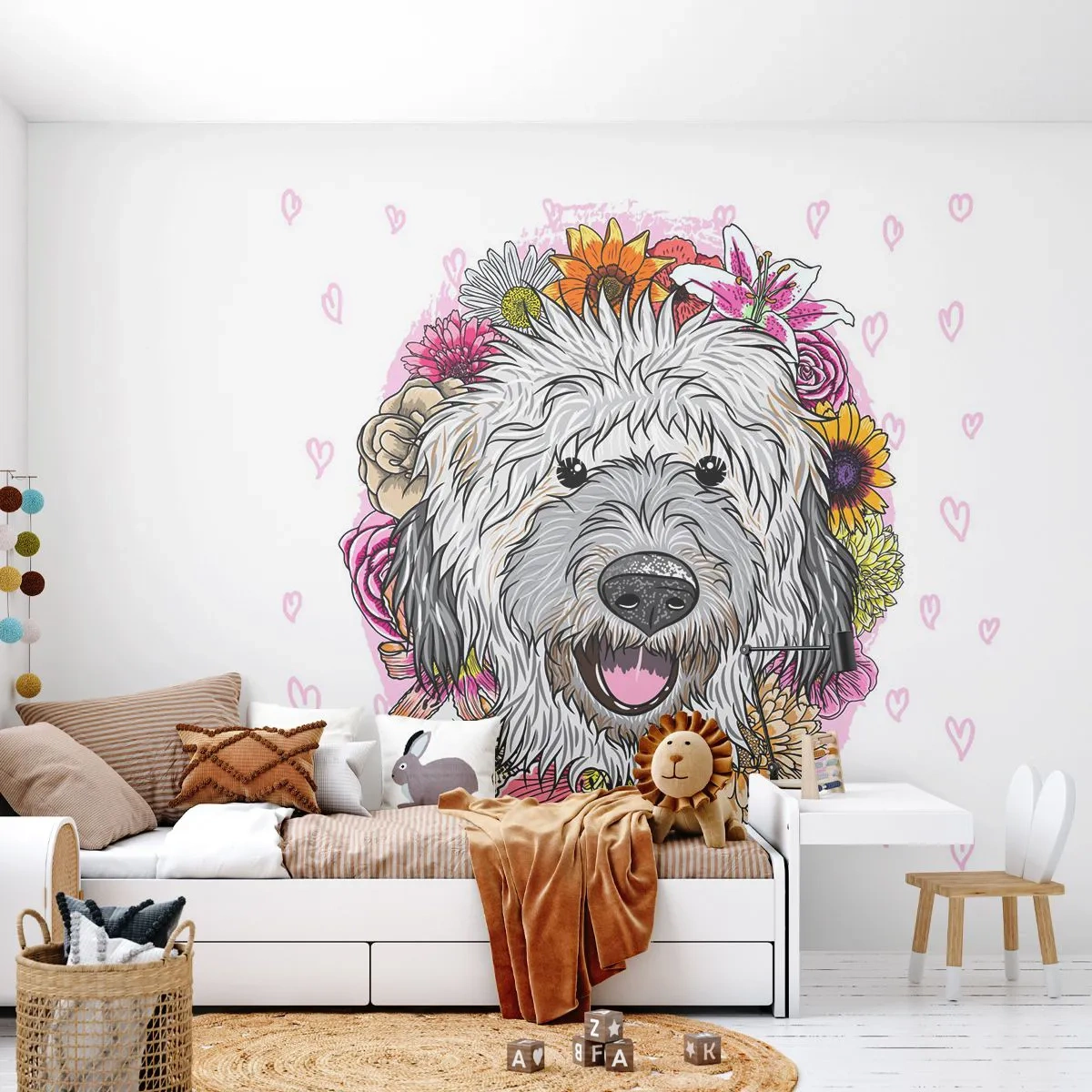 Papel de Parede Premium Canvas - Alegria de cachorrinho - Abstração, Cachorro, Para crianças - 450x315 cm