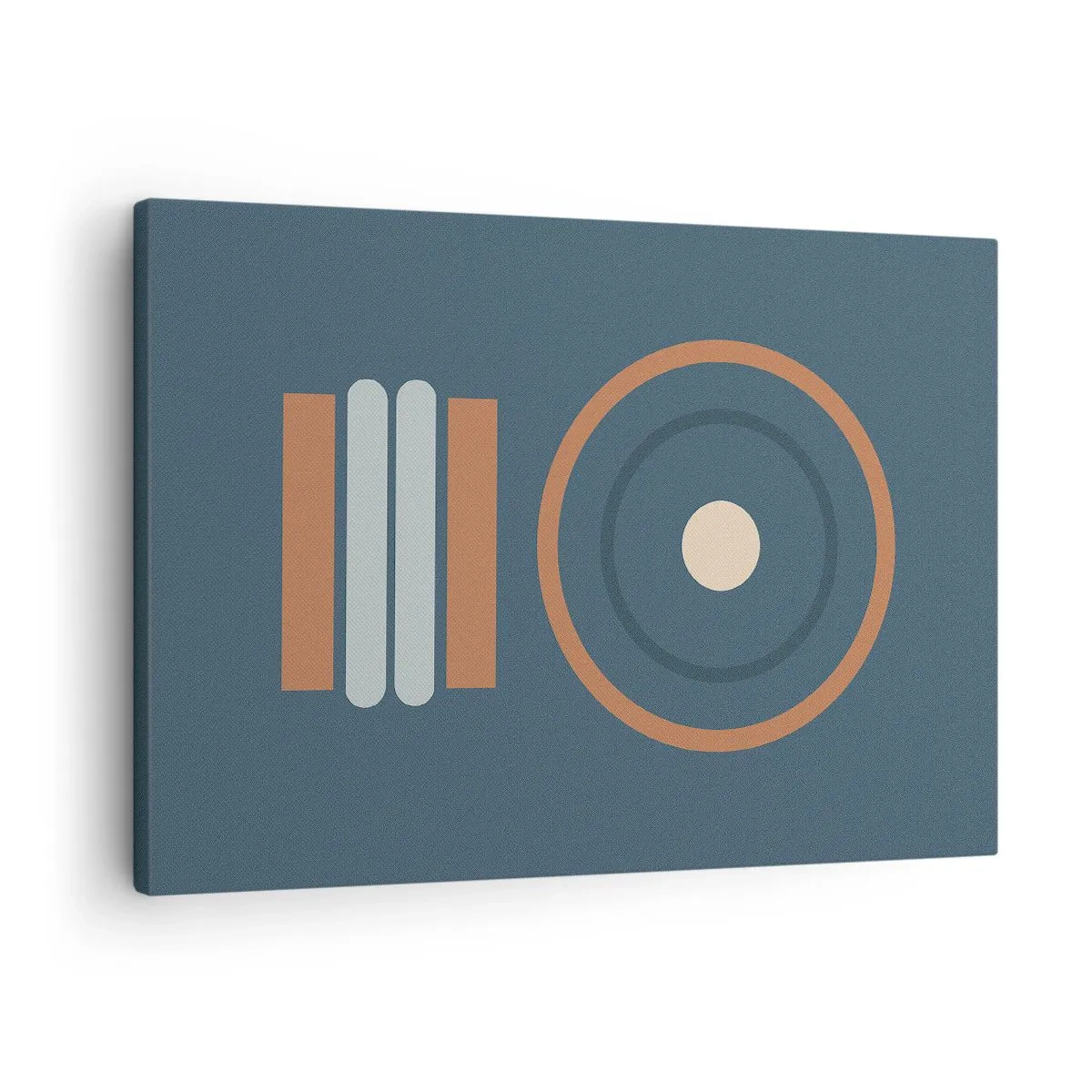 Quadro em tela - Uma composição geométrica com círculos e retângulos em cores suaves. - 70x50cm - A essência da questão - Decoração de parede moderna para a sala de estar e quarto ARTTOR