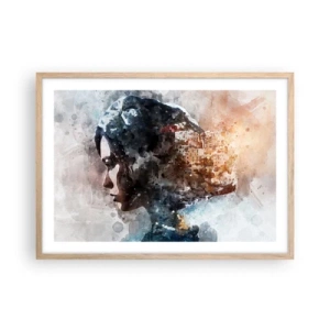 Pôster com moldura de carvalho claro - Uma história sobre uma menina e uma cidade ao fundo - 70x50 cm
