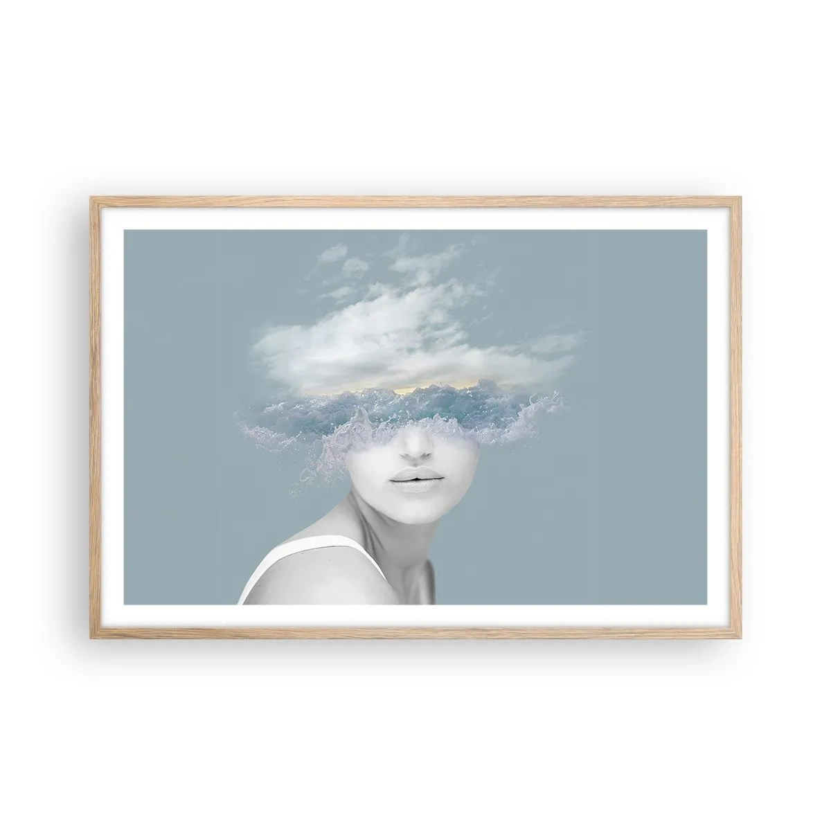 Pôster com moldura de carvalho claro - Com a cabeça nas nuvens - 91x61 cm