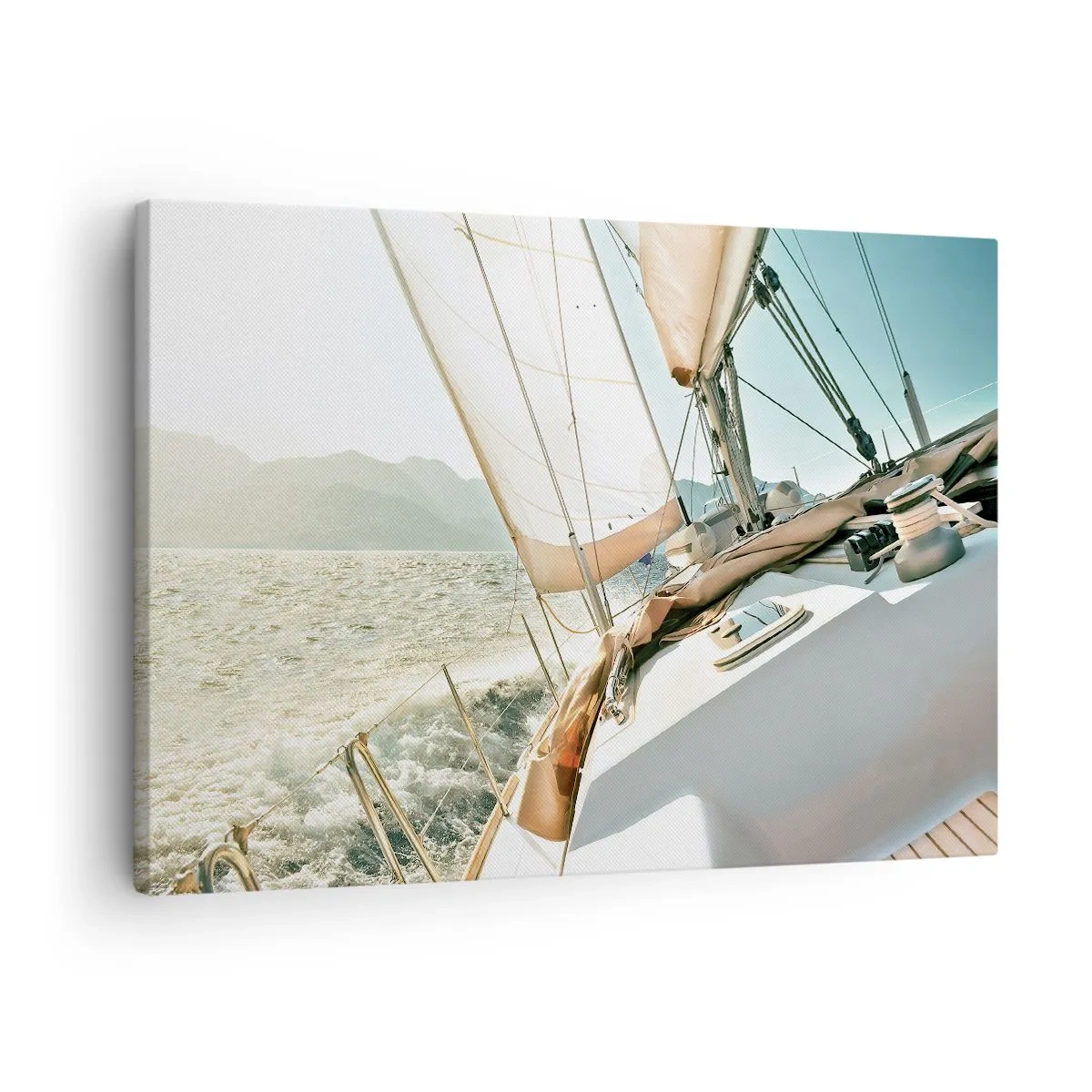 Quadro em tela - Um iate em mar aberto com vista para as montanhas - 70x50cm - Sob a vela - Decoração de parede moderna para a sala de estar e quarto ARTTOR