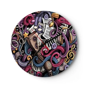 Relógio de parede - Relógio em vidro - Composição abstrata de motivos musicais e instrumentos - 30x30cm - Melodia complicada - Decoração de parede moderna para a sala de estar, cozinha e quarto ARTTOR