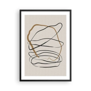 Pôster com moldura preta - Abstração minimalista com linhas dinâmicas - 50x70cm - Composição – dança em loop - Decoração de parede moderna para a sala de estar e quarto ARTTOR