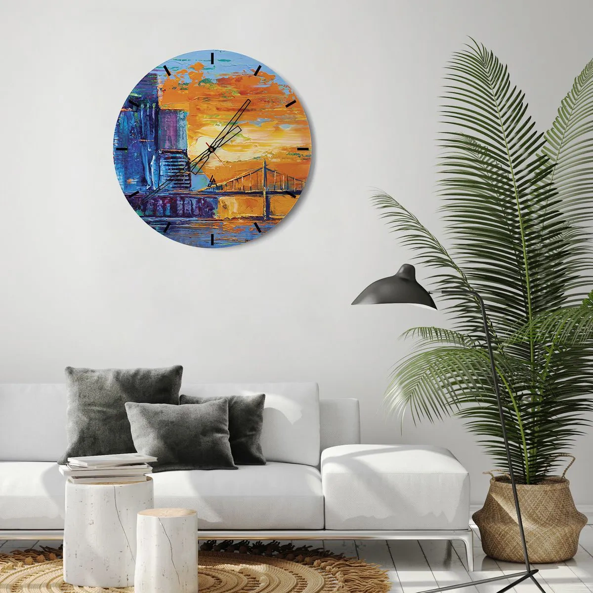 Relógio de parede - Relógio em vidro - Uma impressão colorida da cidade ao pôr do sol - 30x30cm - Cultura e natureza - Decoração de parede moderna para a sala de estar, cozinha e quarto ARTTOR