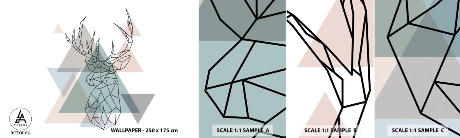 Amostra de papel de parede autocolante Deluxe Sticker - Numa floresta geométrica - Abstração, Cervo, Gráficos - 100x30 cm