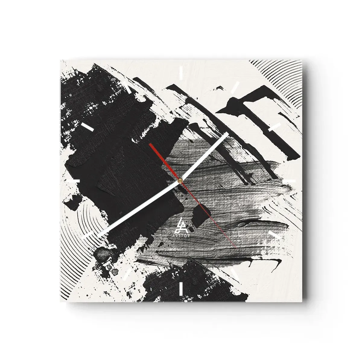 Relógio de parede - Relógio em vidro - Abstração – expressão do preto - 40x40 cm