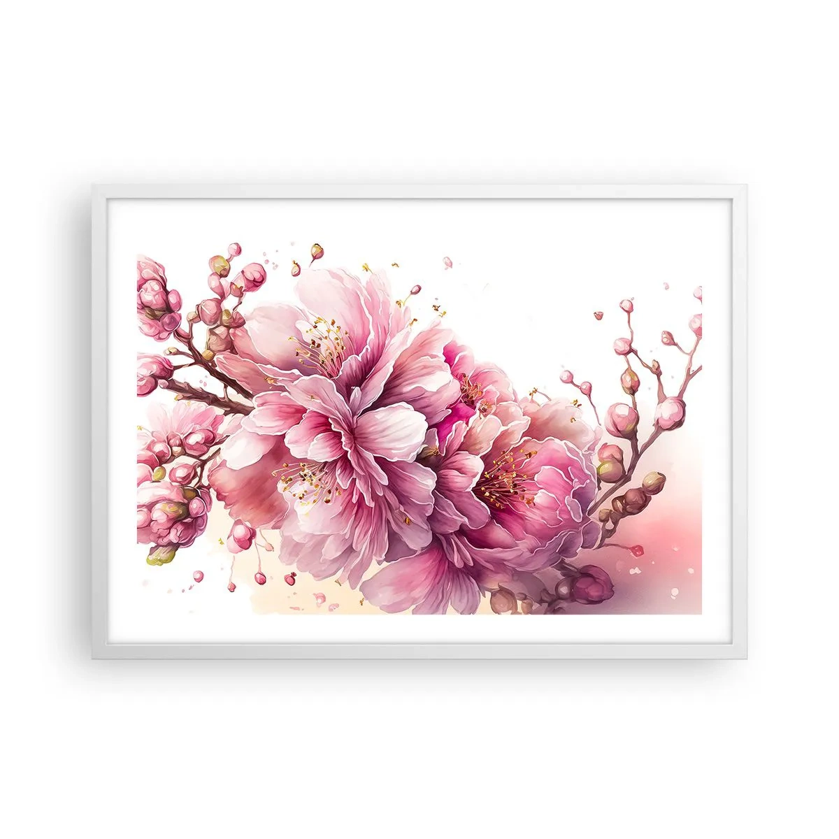 Pôster em moldura branca - Flor de cerejeira - 70x50 cm