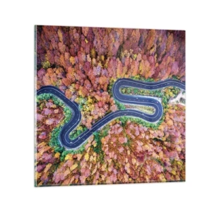 Quadro em vidro - Estrada sinuosa pela floresta - 40x40 cm