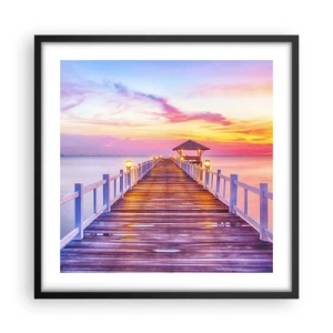 Pôster com moldura preta - O silêncio lilás-dourado da noite - 50x50 cm