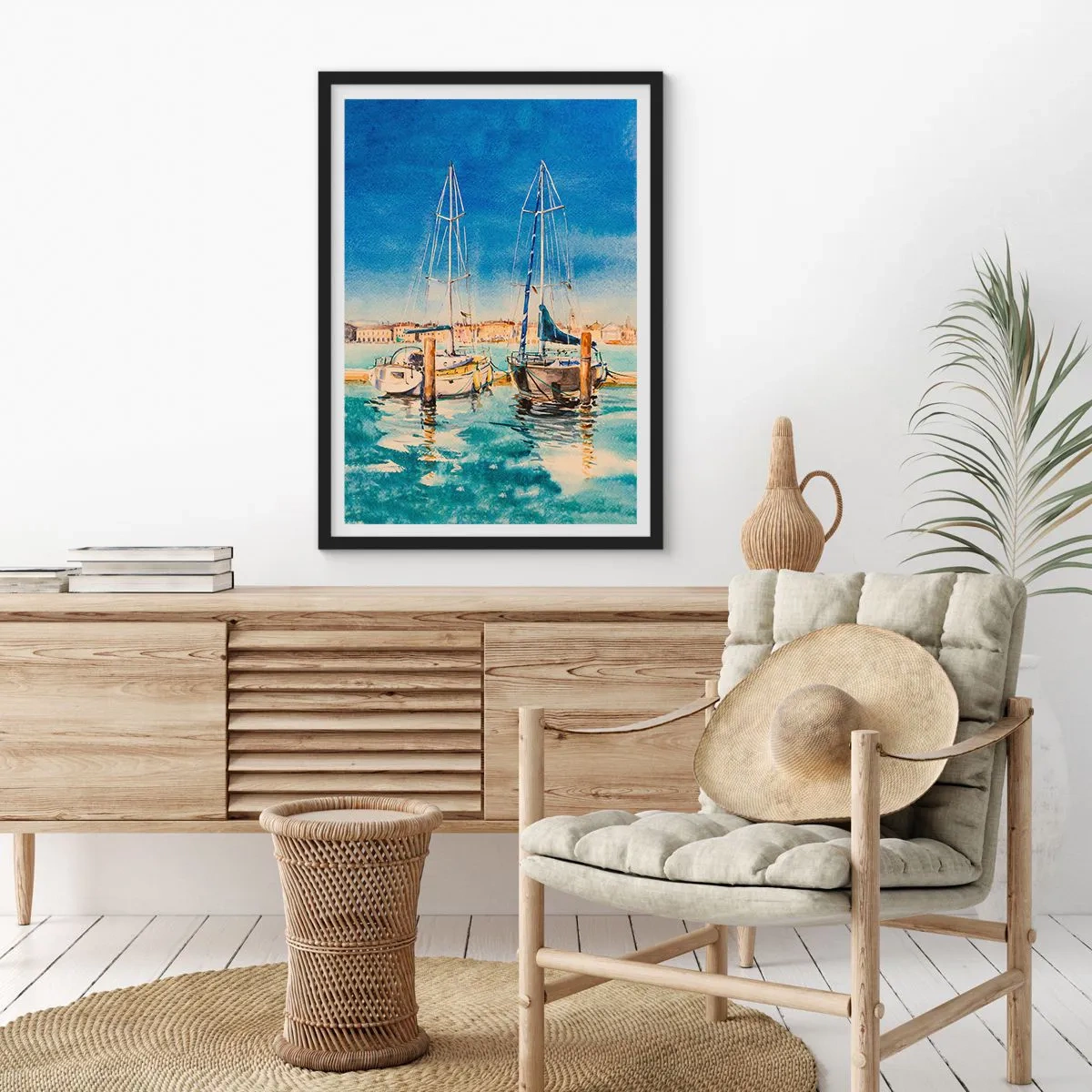 Pôster com moldura preta - Lagoa ensolarada - 70x100 cm