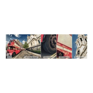 Amostra de papel de parede Premium Canvas - Rua de Londres em cinza e vermelho - Cidade, Londres, ônibus vermelho - 100x30 cm