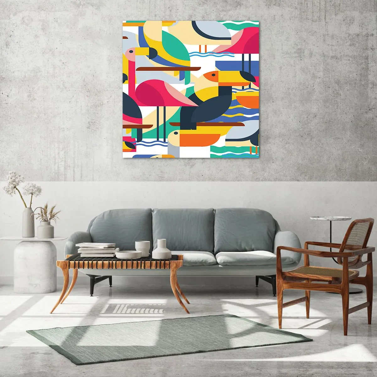 Quadro em vidro - A festa dos pássaros - 30x30 cm
