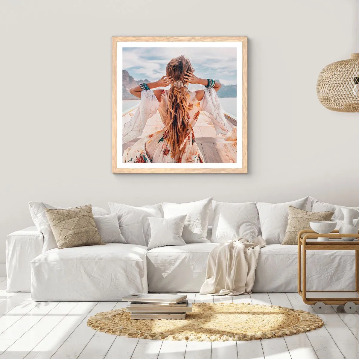 Pôster com moldura de carvalho claro - A caminho da felicidade - 40x40 cm