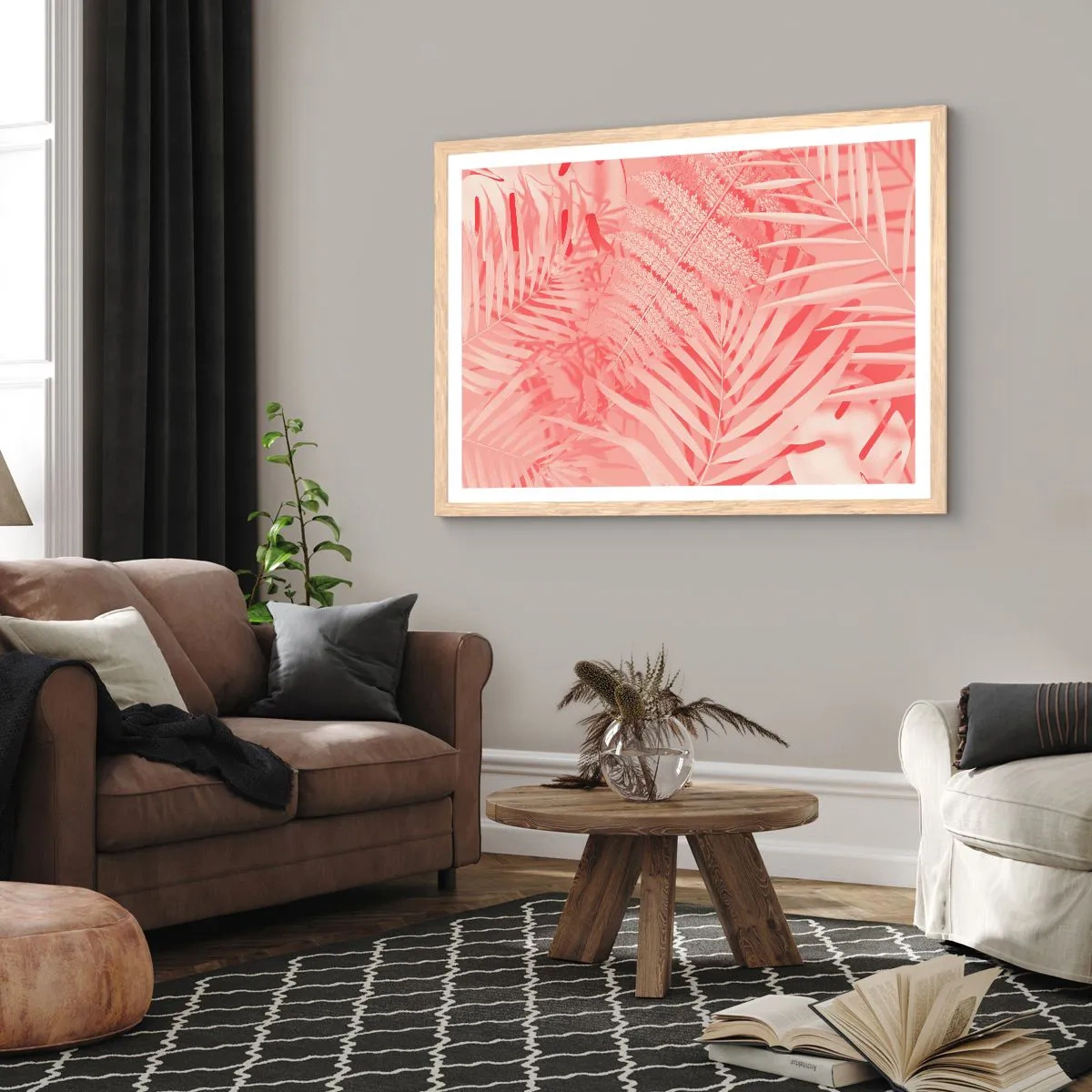 Pôster com moldura de carvalho claro - Conceito cor-de-rosa - 91x61 cm