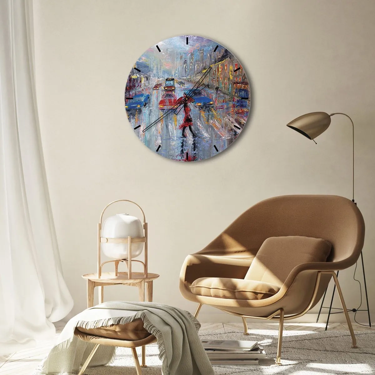 Relógio de parede - Relógio em vidro - Tarde chuvosa na cidade - 30x30 cm