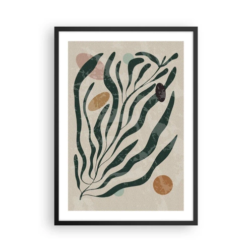 Pôster com moldura preta - Composição abstrata de plantas em verde e bege - 50x70cm - Entre a vegetação - Decoração de parede moderna para a sala de estar e quarto ARTTOR