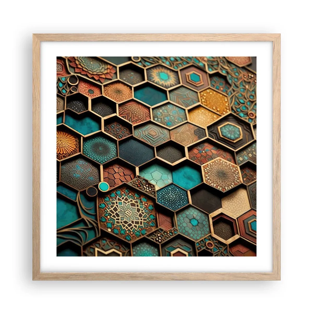 Pôster com moldura de carvalho claro - Ornamentos árabes – variação - 50x50 cm