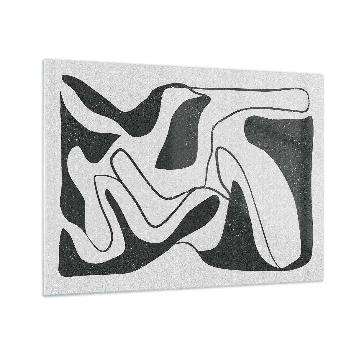 Quadro em vidro - Formas abstratas em preto e branco que lembram um labirinto - 70x50cm - Labirinto abstrato divertido - Decoração de parede moderna para a sala de estar e quarto ARTTOR
