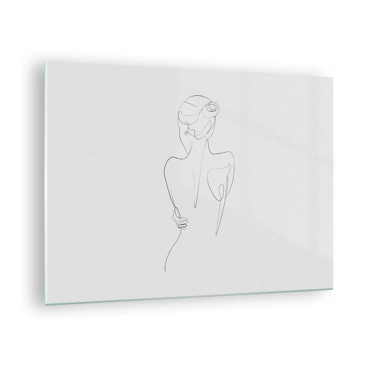 Quadro em vidro - Um delicado esboço de uma única linha de uma mulher vista de costas. - 70x50cm - Música corporal - Decoração de parede moderna para a sala de estar e quarto ARTTOR
