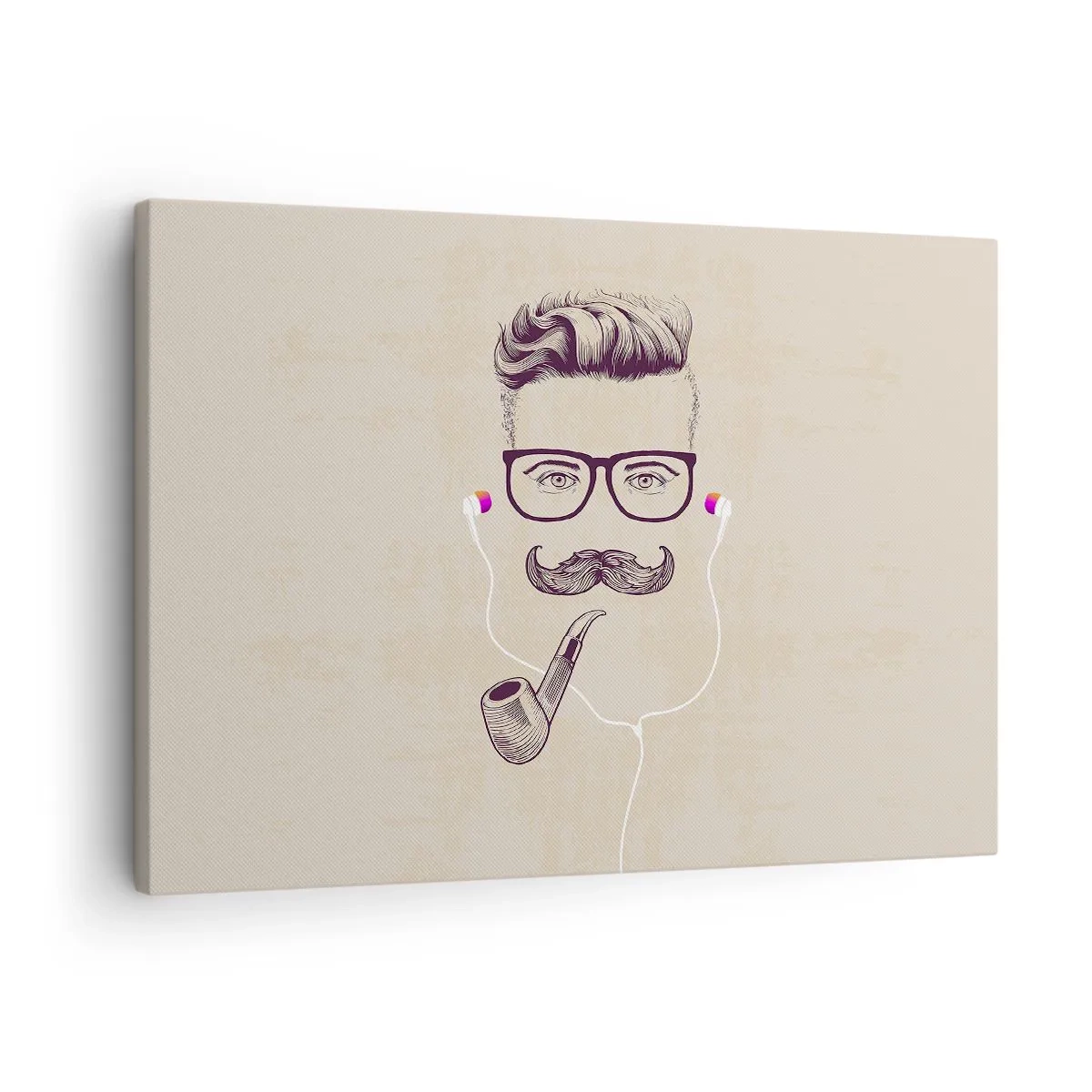Quadro em tela - Retrato retrô de um homem com um cachimbo, fones de ouvido e óculos - 70x50cm - Um homem de verdade? - Decoração de parede moderna para a sala de estar e quarto ARTTOR