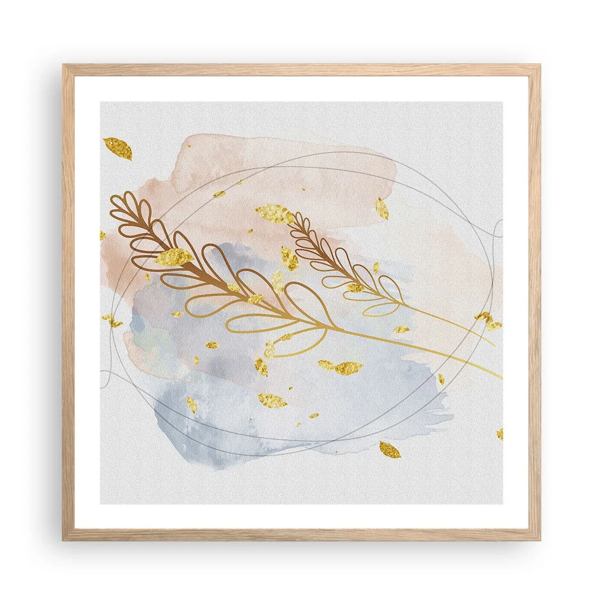 Pôster com moldura de carvalho claro - Explosão dourada - 60x60 cm