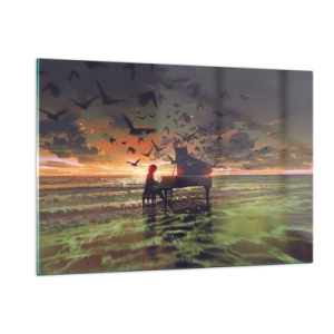 Quadro em vidro - Um concerto de piano e ondas - 120x80 cm