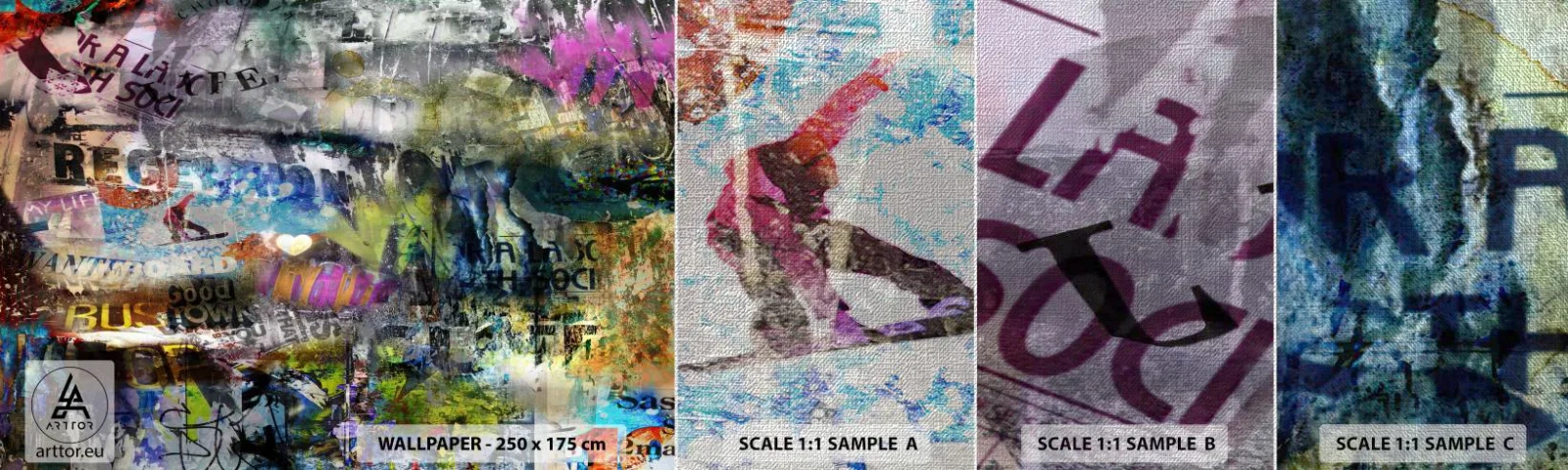 Amostra de papel de parede Premium Canvas - Colagem de memórias - Grafite, Mural, Padrão Moderno - 100x30 cm