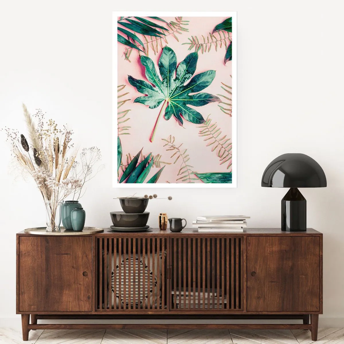 Pôster - Estudo do verde em um fundo rosa - 61x91 cm