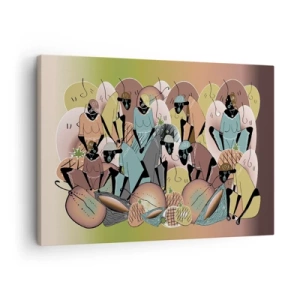 Quadro em tela - Uma composição abstrata colorida inspirada na cultura africana - 70x50cm - Uma grande festa se aproxima - Decoração de parede moderna para a sala de estar e quarto ARTTOR