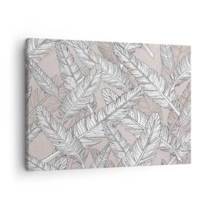 Quadro em tela - Padrão preto e branco com folhas de bananeira em um fundo claro - 70x50cm - Turbilhão de penas - Decoração de parede moderna para a sala de estar e quarto ARTTOR