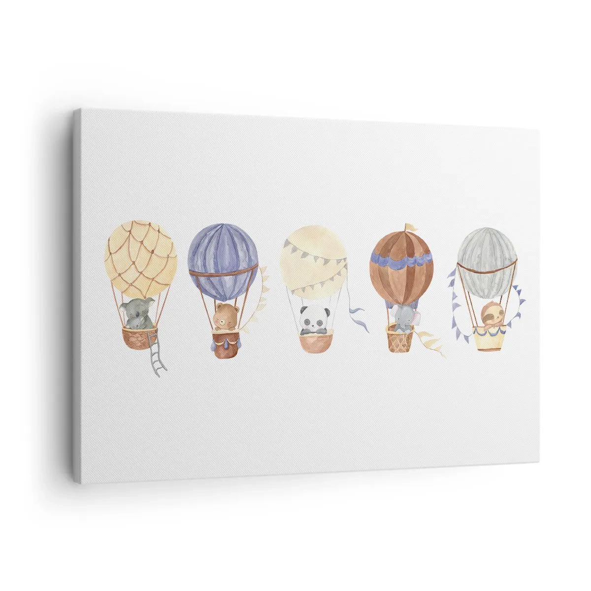Quadro em tela - Animais fofos em balões sobre fundo branco - 70x50cm - Amigos em movimento - Decoração de parede moderna para a sala de estar e quarto ARTTOR