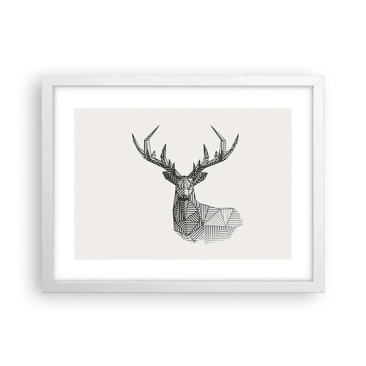 Pôster em moldura branca - Veado em estilo cubista - 40x30 cm