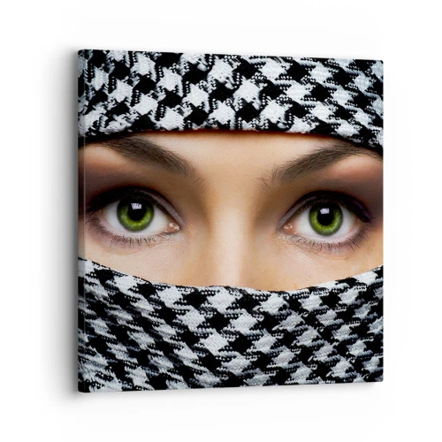 Quadro em tela - Retrato de uma beleza velada de olhos verdes - 30x30 cm