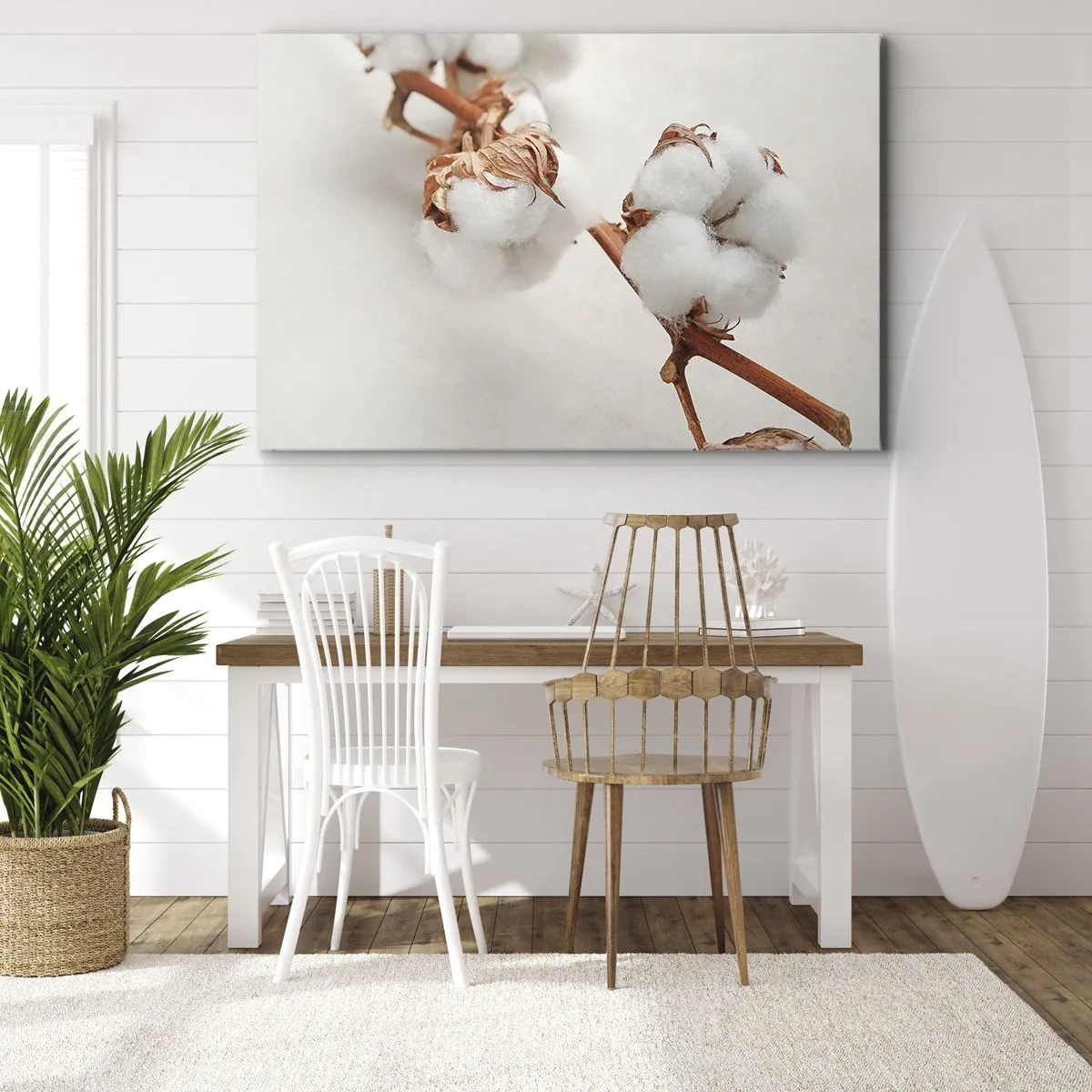 Quadro em tela - Um raminho de algodão em um fundo sutil - 70x50cm - Apenas acaricie - Decoração de parede moderna para a sala de estar e quarto ARTTOR