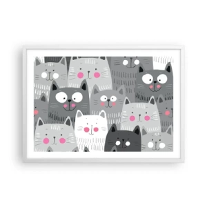 Pôster em moldura branca - O mundo dos gatos - 70x50 cm