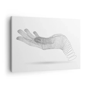 Quadro em tela - Uma ilustração minimalista de uma mão feita de pontos pretos em um fundo branco. - 70x50cm - Mão de mola - Decoração de parede moderna para a sala de estar e quarto ARTTOR