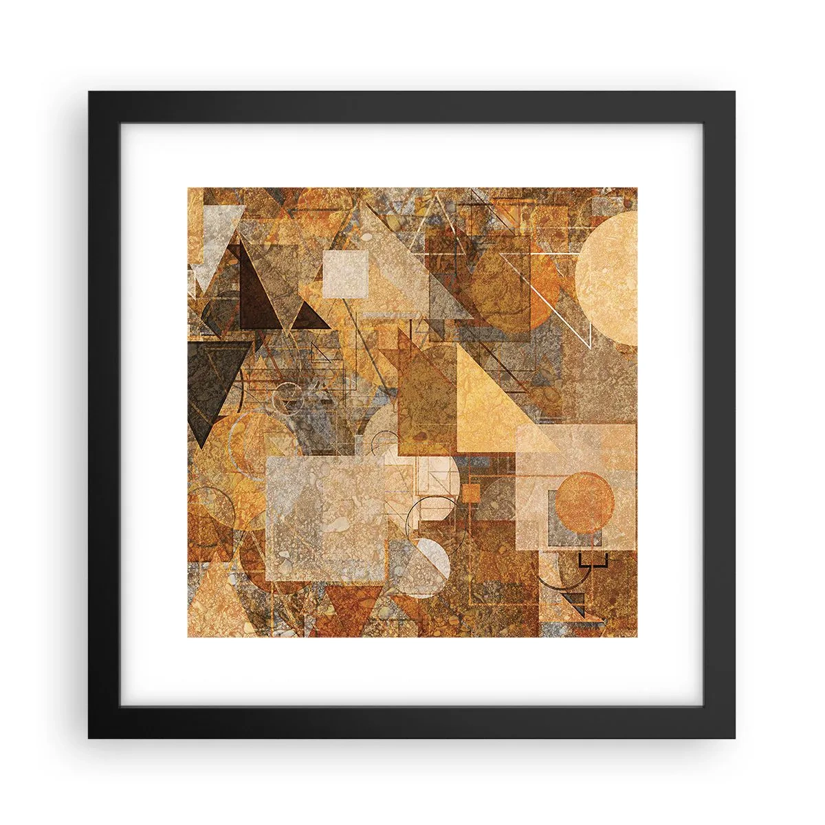 Pôster com moldura preta - Estudo Cubista em Bronze - 30x30 cm
