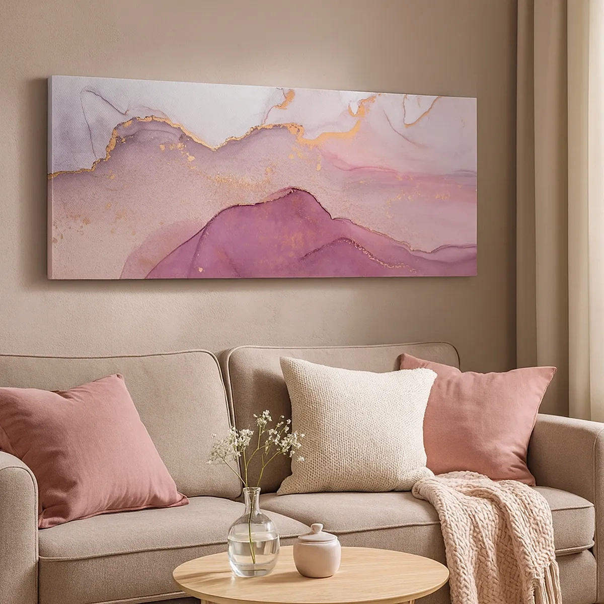 Quadro em tela - Ondas de lilás e roxo - 30x30 cm