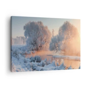 Quadro em tela - Paisagem de inverno com árvores cobertas de neve e um pôr do sol - 70x50cm - Tudo brilha como cristal ao sol - Decoração de parede moderna para a sala de estar e quarto ARTTOR