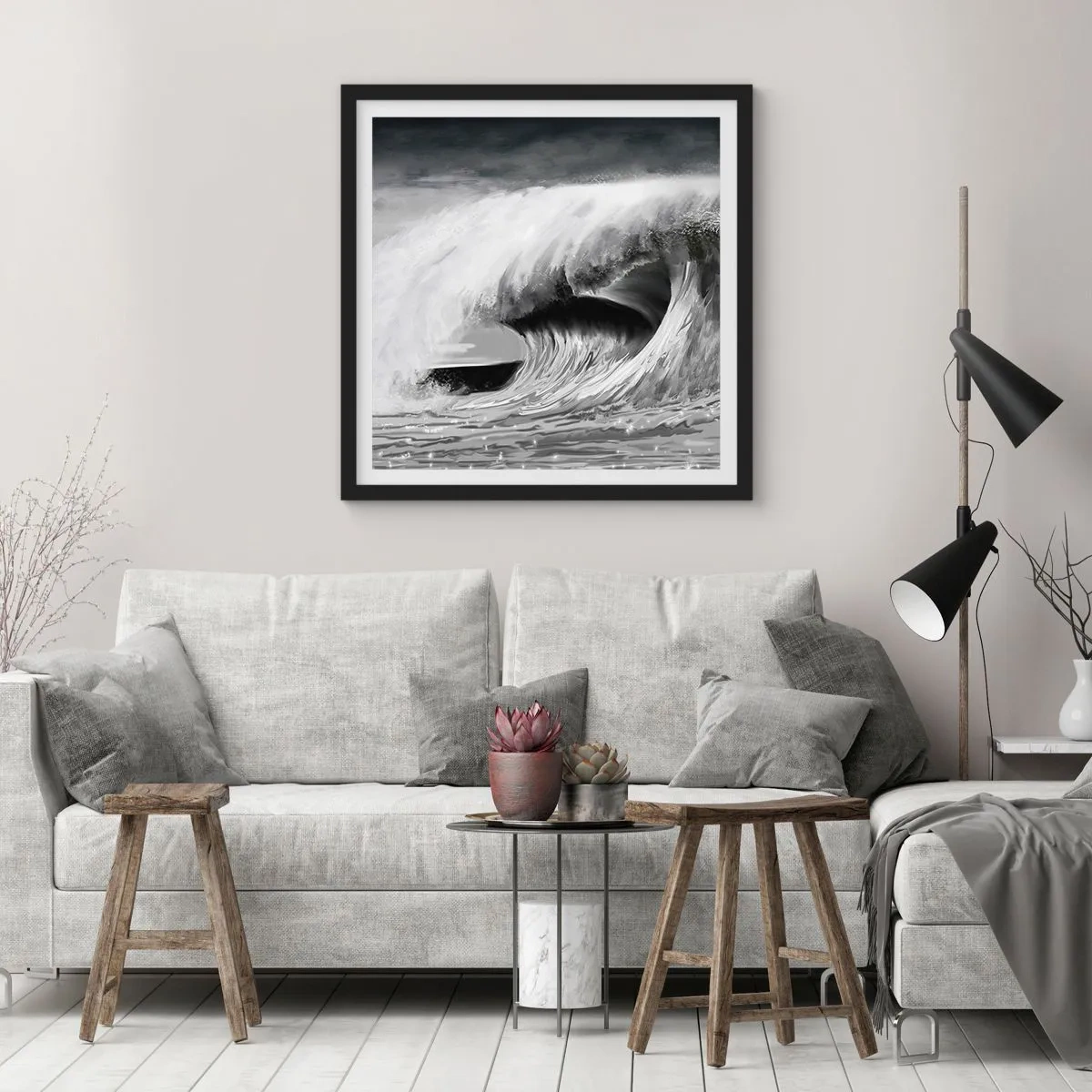 Pôster com moldura preta - A ira do oceano - 30x30 cm